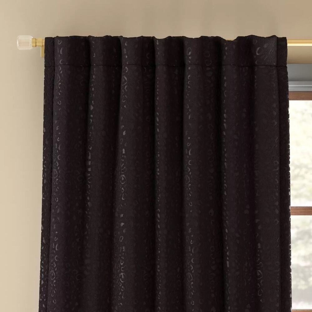 Threshold Blackout Embossed Velvet Rod Pocket 50x63" Curtain Panel Black*#